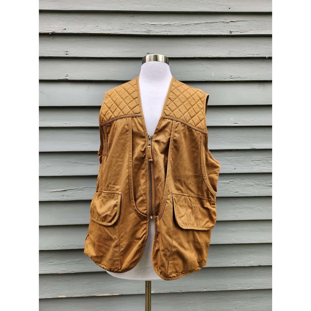 Vintage Game Winner Sportswear Hunting Vest Brown Cotton Canvas Quilted SM/MED
